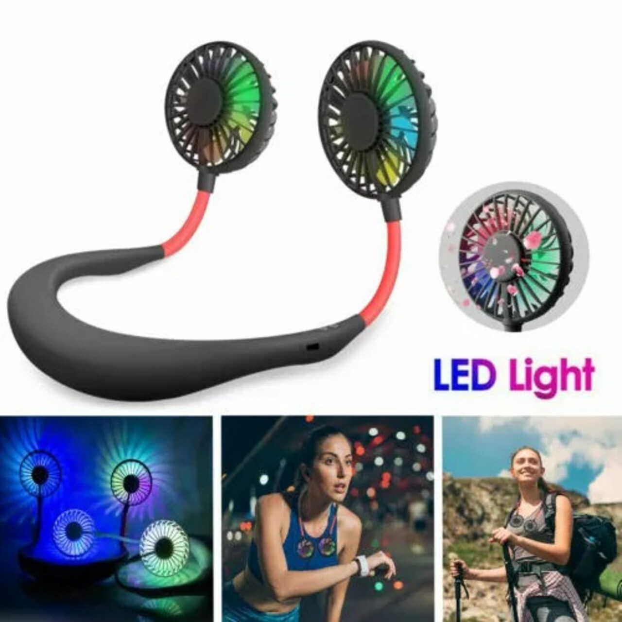 LED Color Portable Rechargeable Neckband Sport Lazy Neck Hanging Cooling Fan